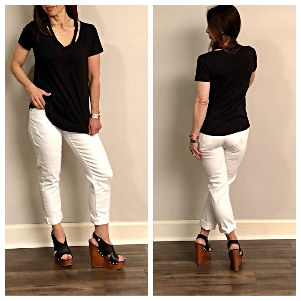 White light distress skinny rolled jeans - Picture 2 of 6